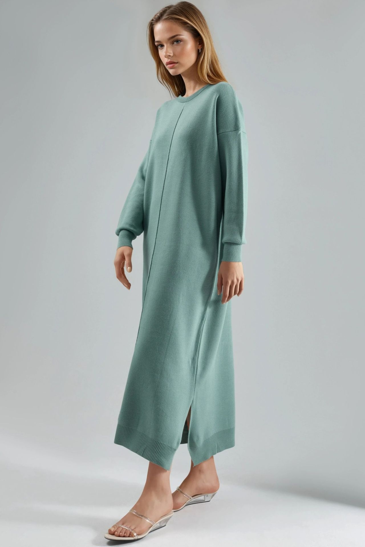 MY FASHION Maxi Ribbed Knit Dress with Crew Neck 2