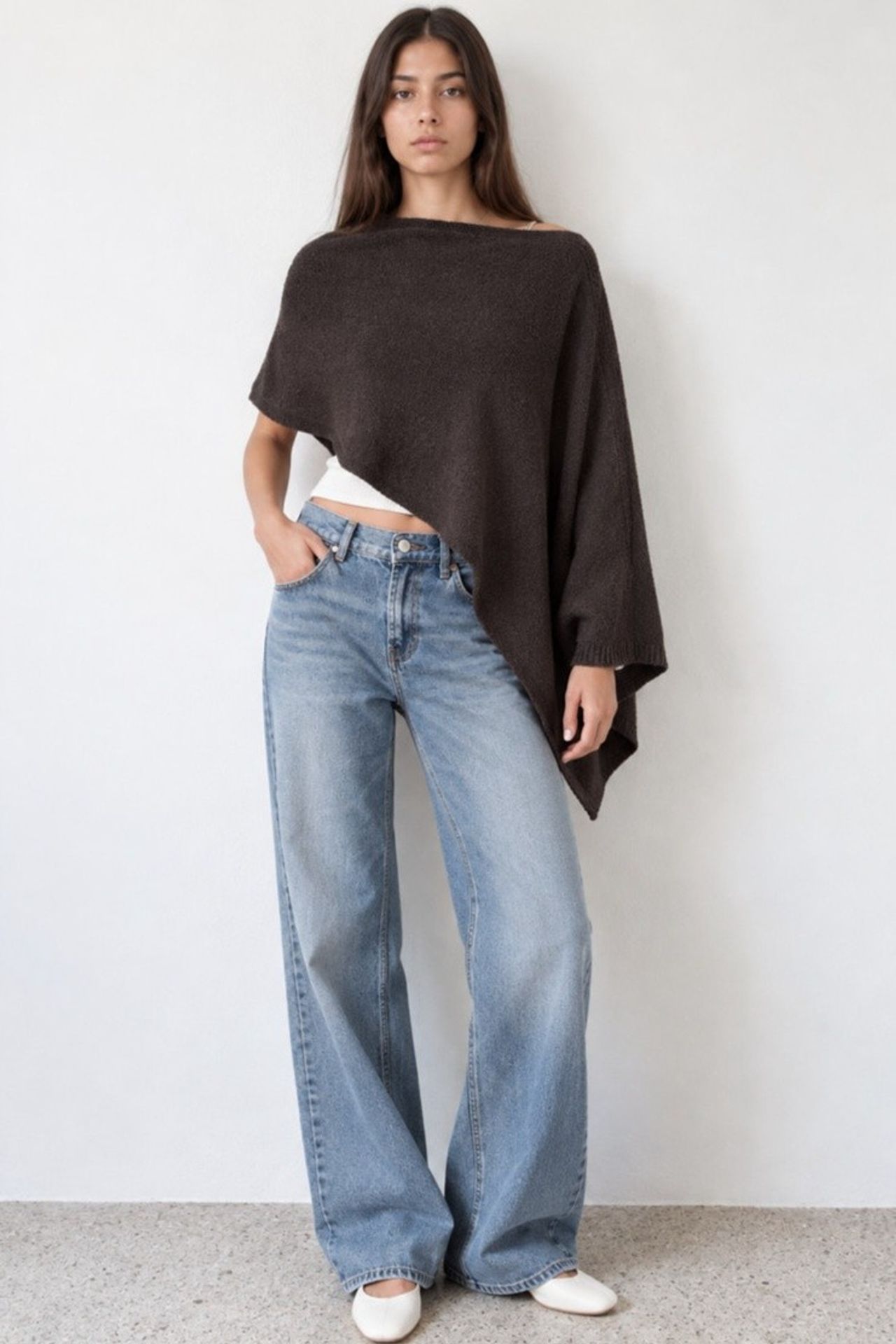 Boat Neck Knit Cape Blouse 5