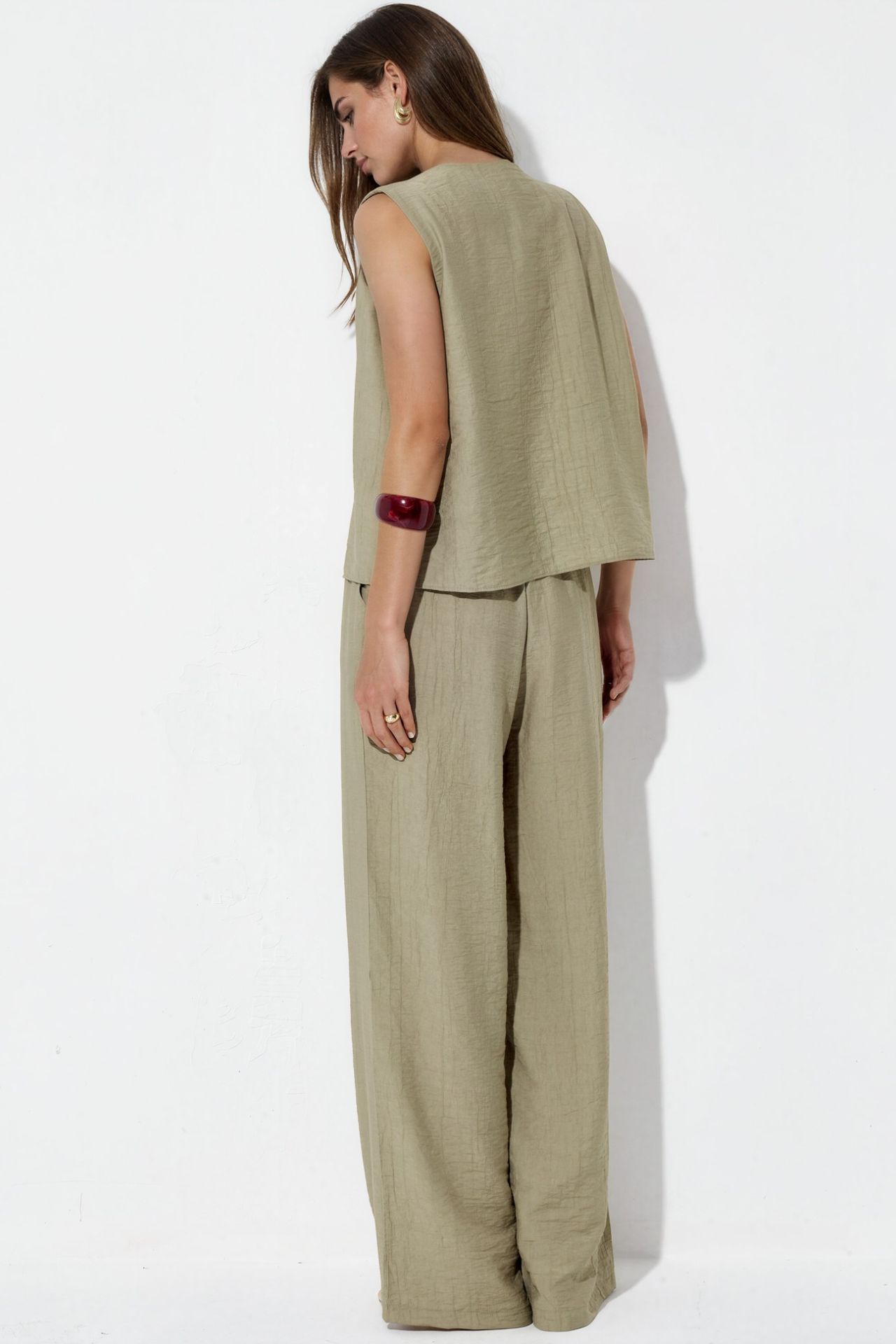 Viscose Blend Blouse with Tie Detail & Elastic Waist Pants Set 3