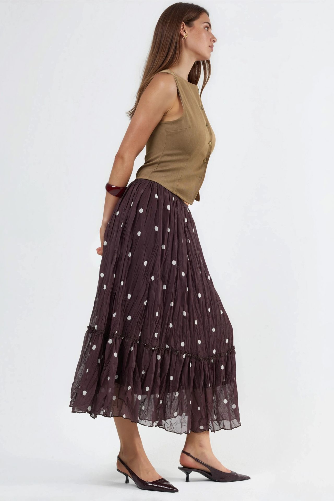 BUSEM High Waist Polka Dot Maxi Skirt with Frills 2