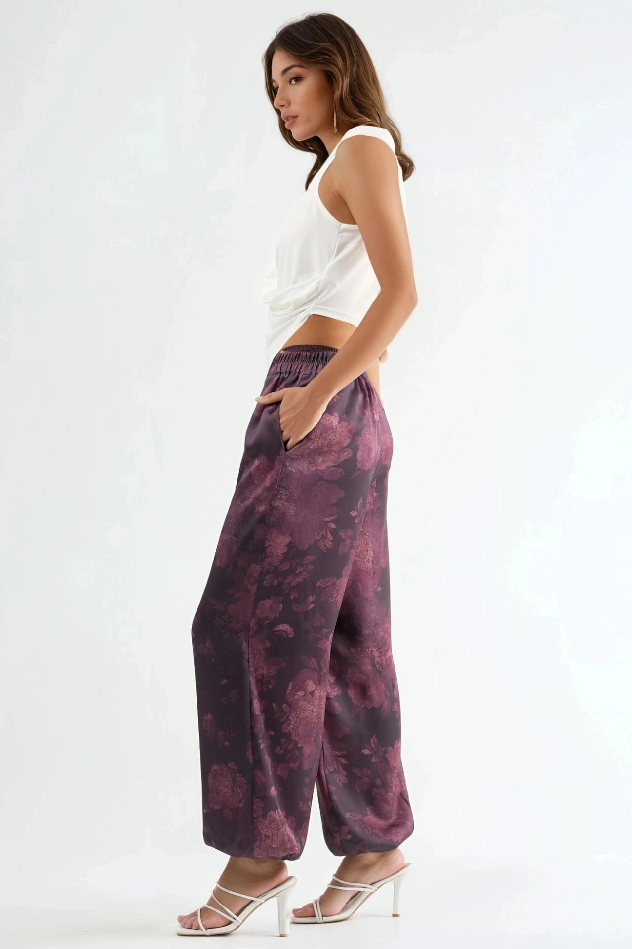 QU STYLE Patterned Baggy Fit Elastic Leg Pants with Pockets 2