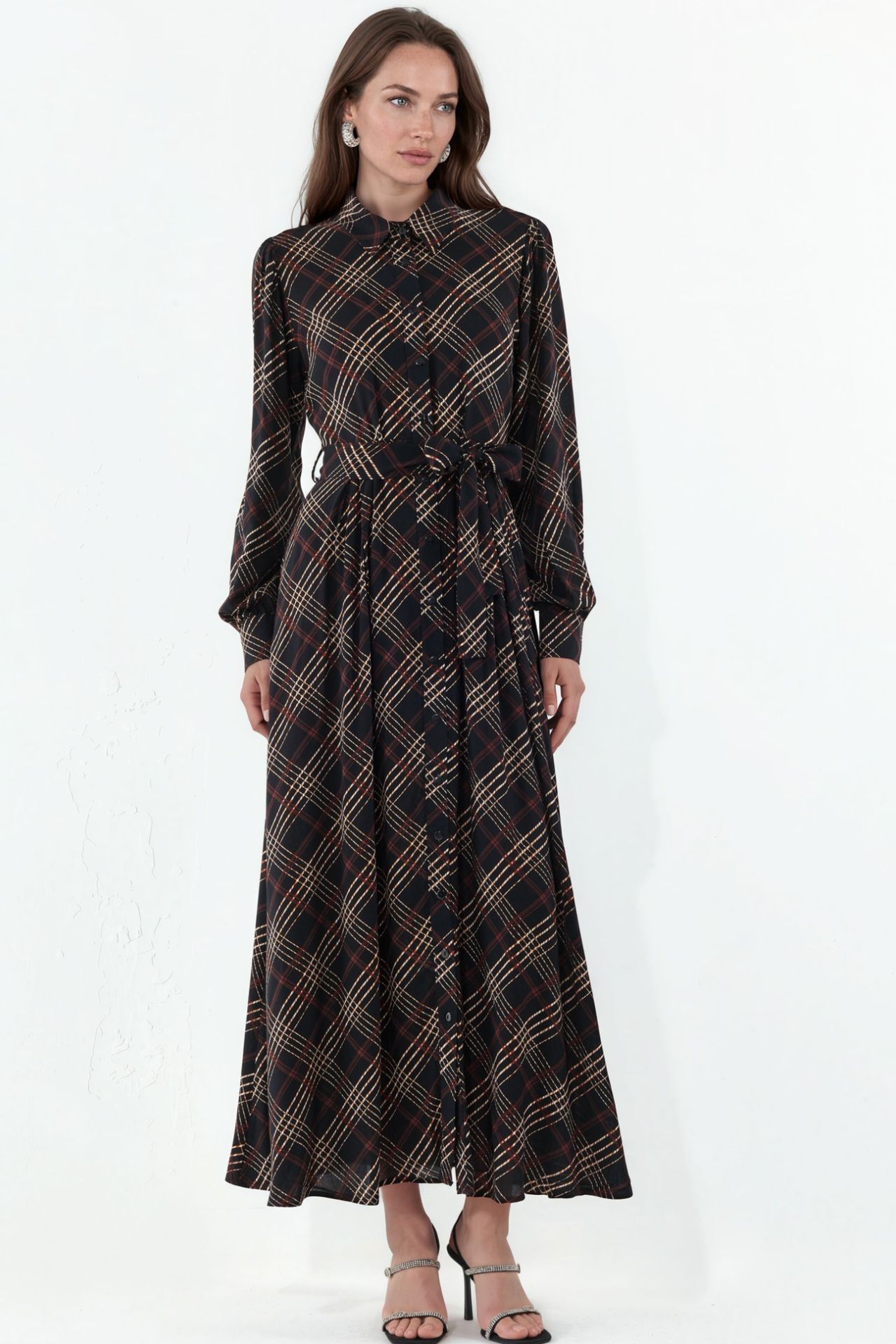 BDART Plaid Midi Shirt Dress with Button Closure