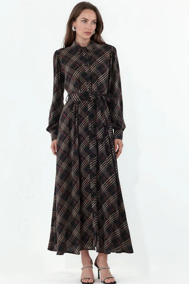 BDART Plaid Midi Shirt Dress with Button Closure