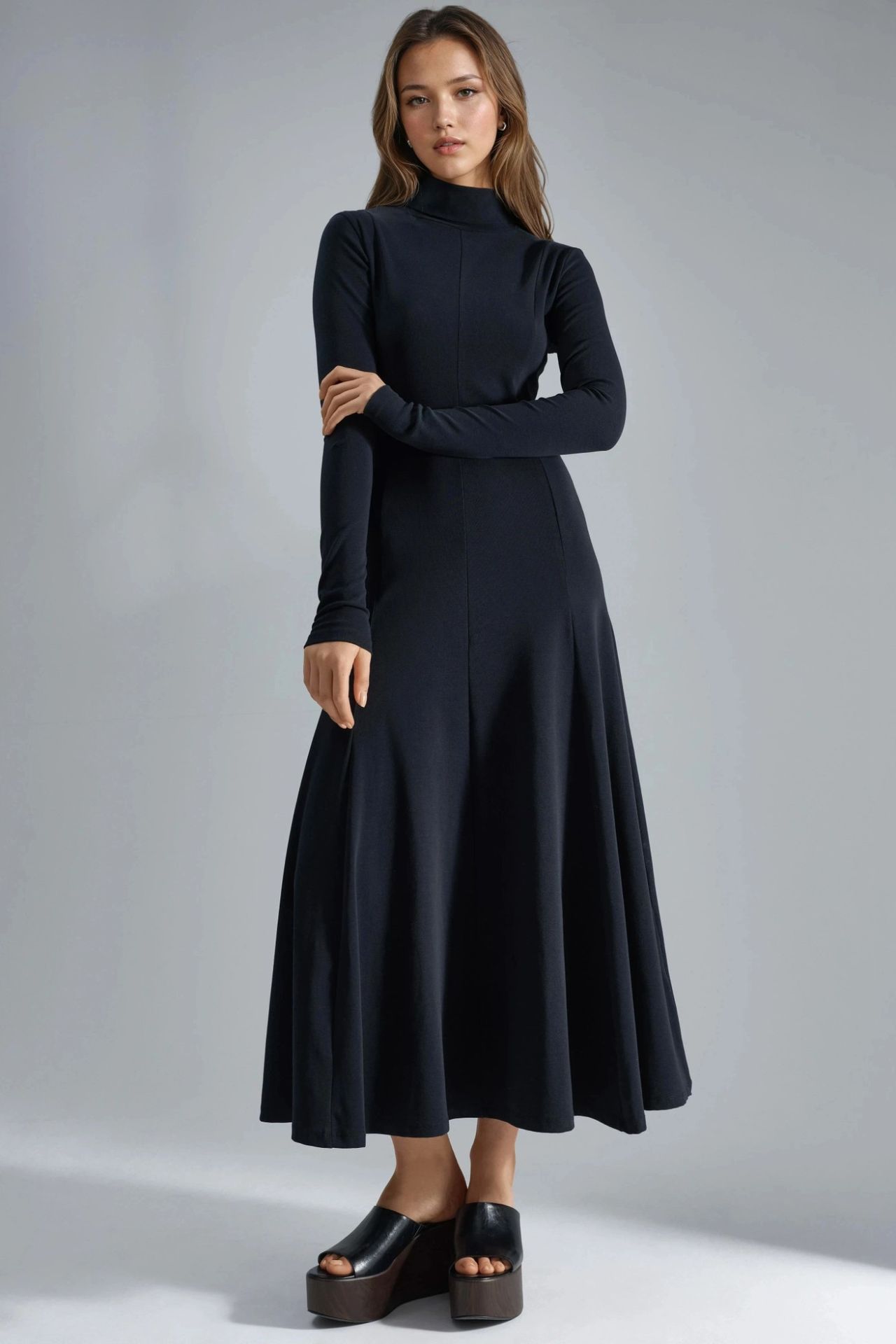 BUSEM Long Sleeve A-Line Midi Dress 1