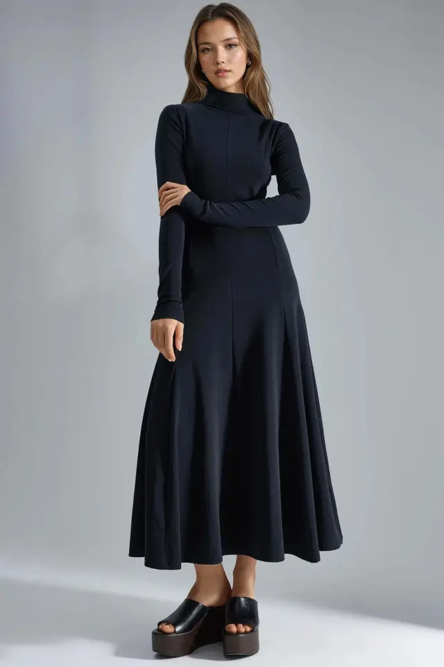 BUSEM Long Sleeve A-Line Midi Dress