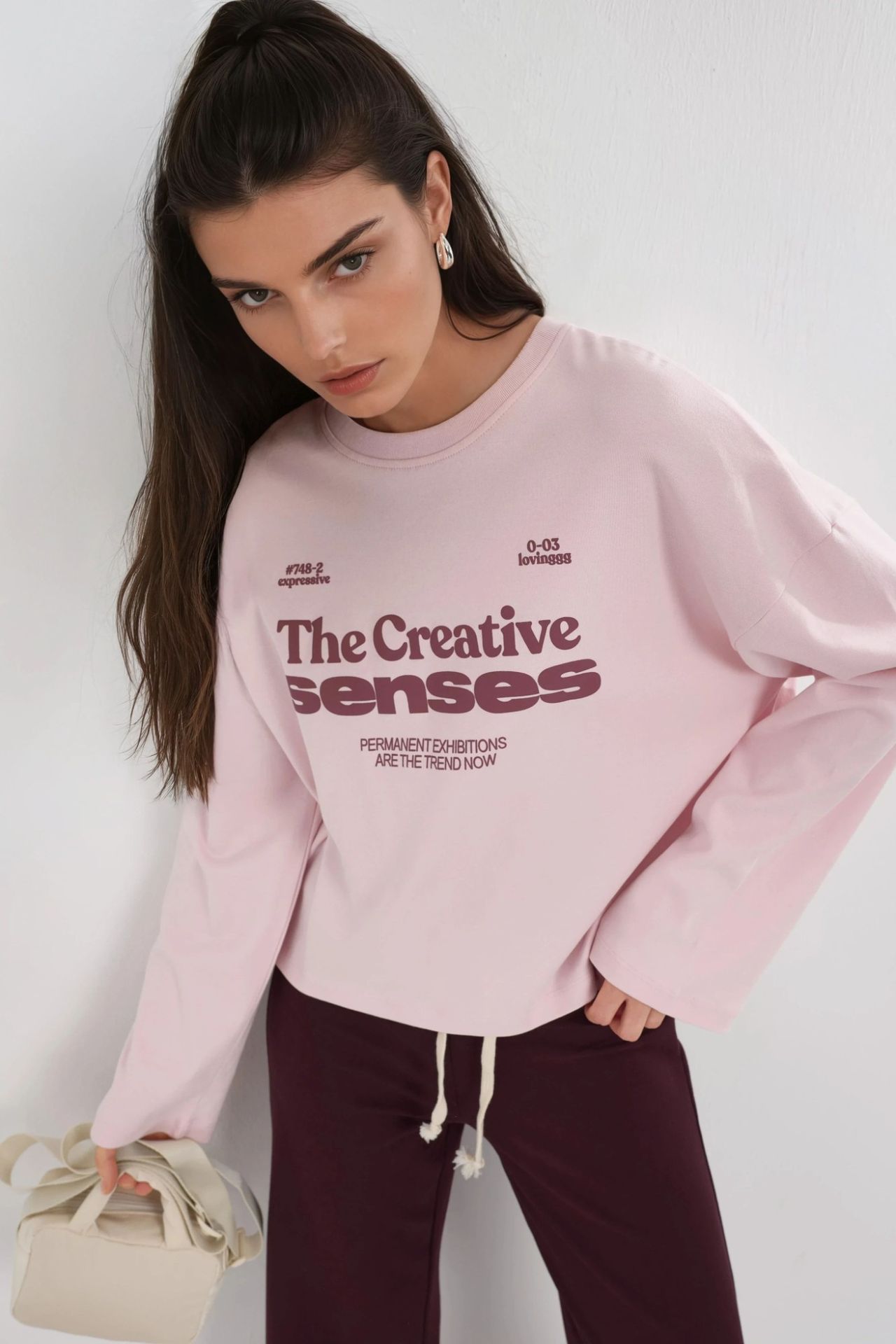 BUSEM Relaxed Fit Long Sleeve Crew Neck Back Printed Top 2