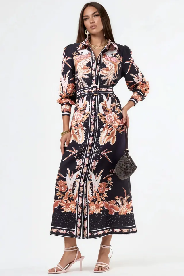 MSN Floral Maxi Shirt Dress with Belt