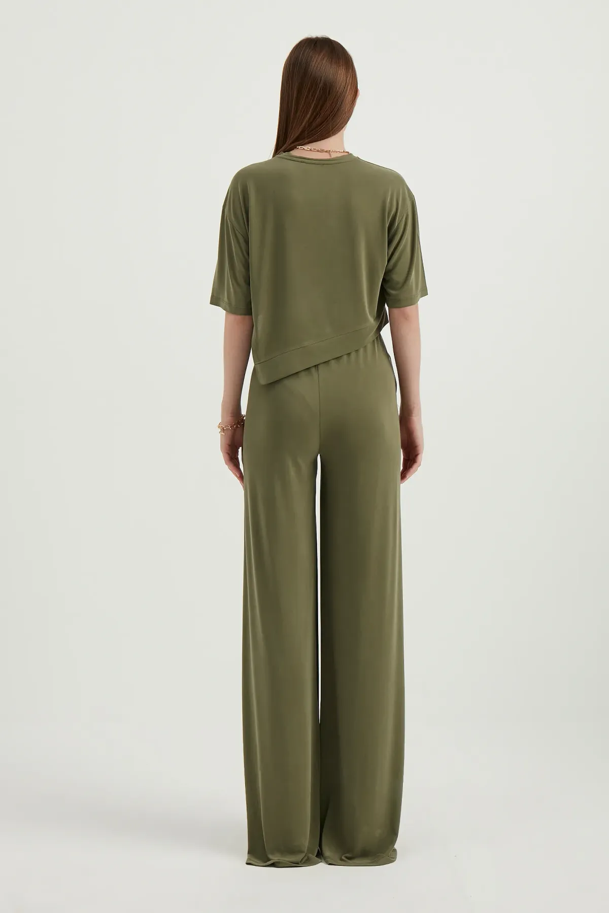 Round Neck Asymmetrical Crop Top & High Waist Relaxed Fit Trousers 3