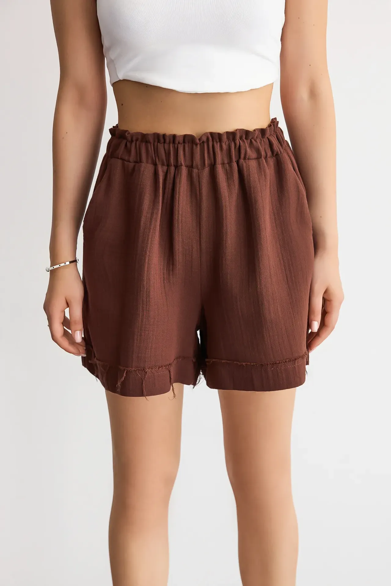 Muslin High Waist Elastic Waist Relaxed fit Shorts