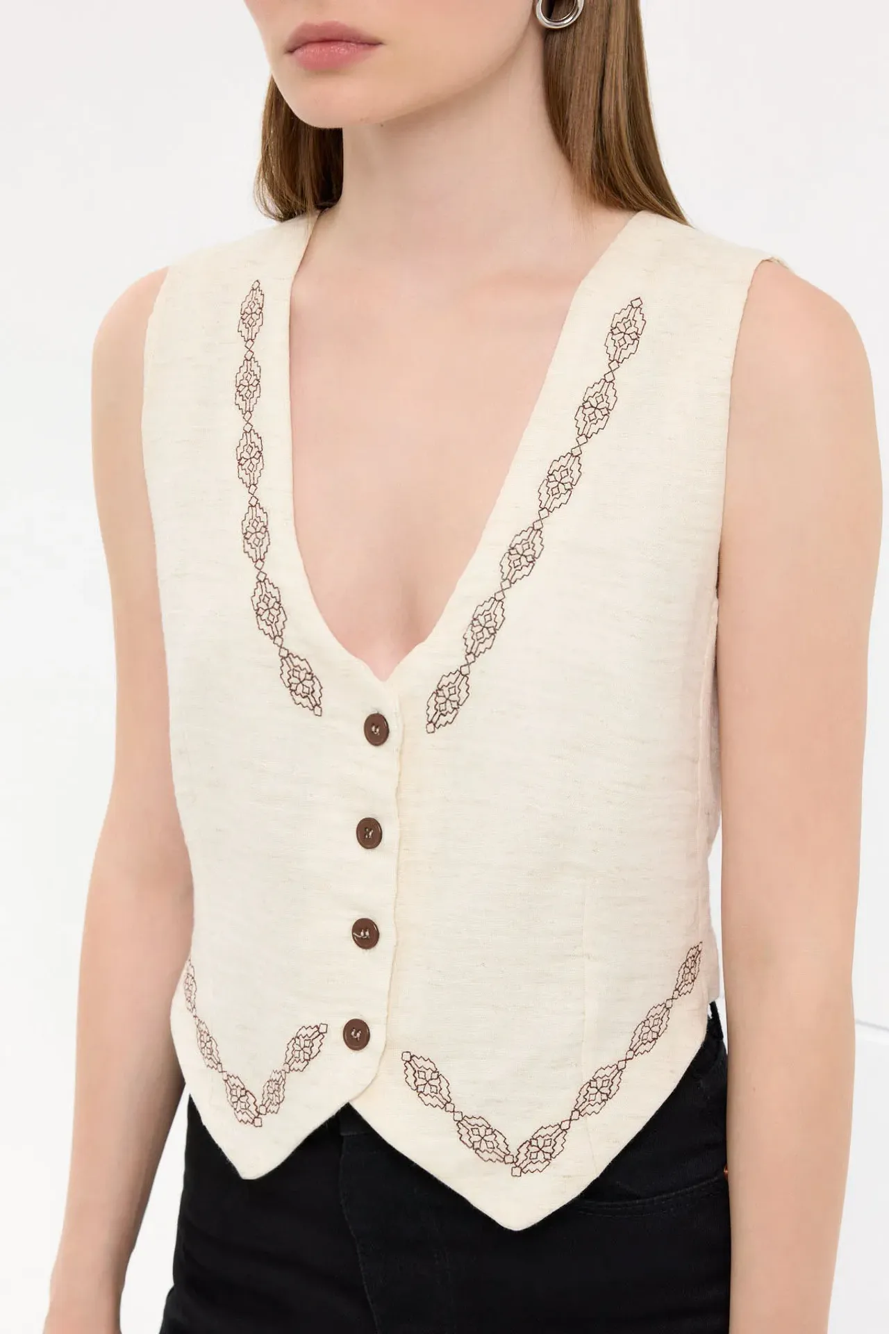 Abstract Print Sleeveless V-Neck Waistcoat