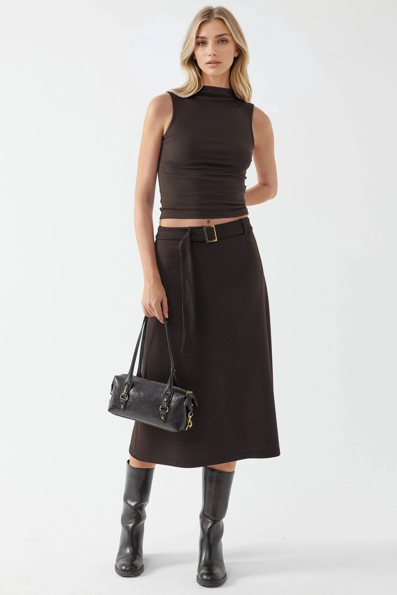 BUSEM High Waist Midi Skirt with Arched Detail 5