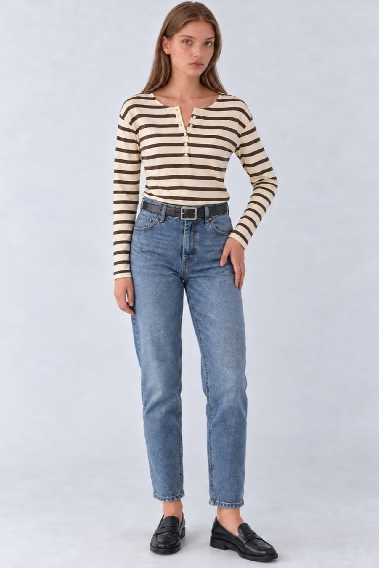 Striped Button Neck T-Shirt 4