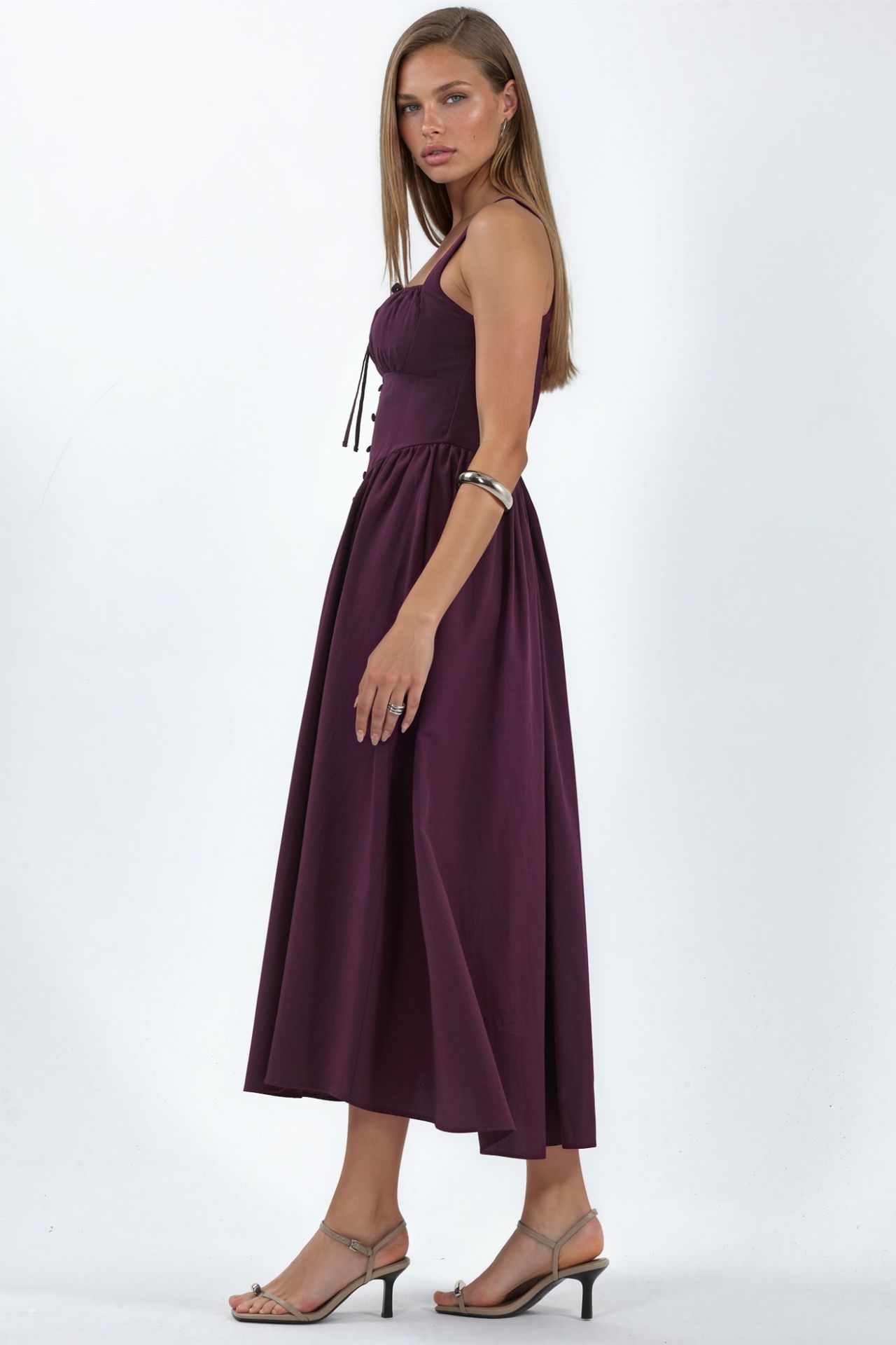 BUSEM Midi Dress with Square Collar and Button Detail 5