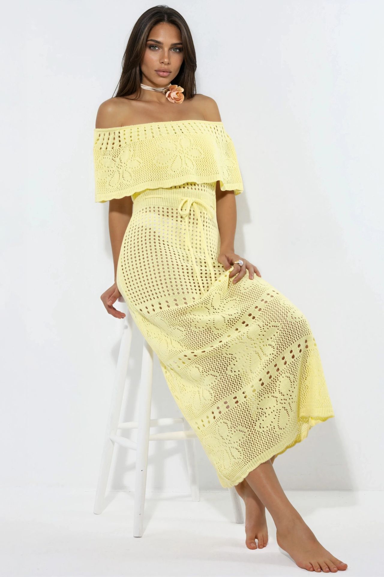 Knit Maxi Bardot Neck Beach Dress 4