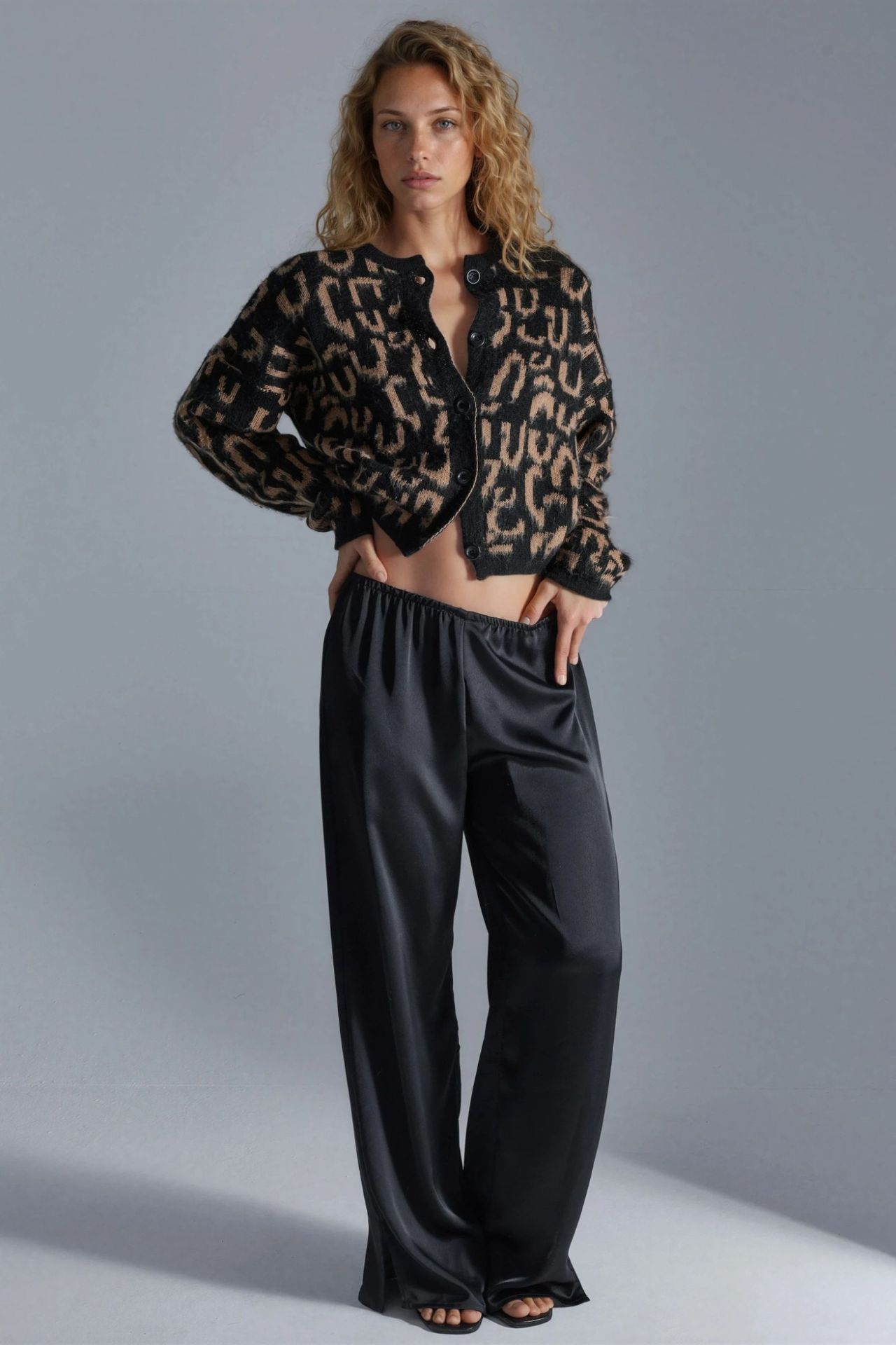 MY FASHION Jacquard  Long Sleeve Buttoned Cardigan