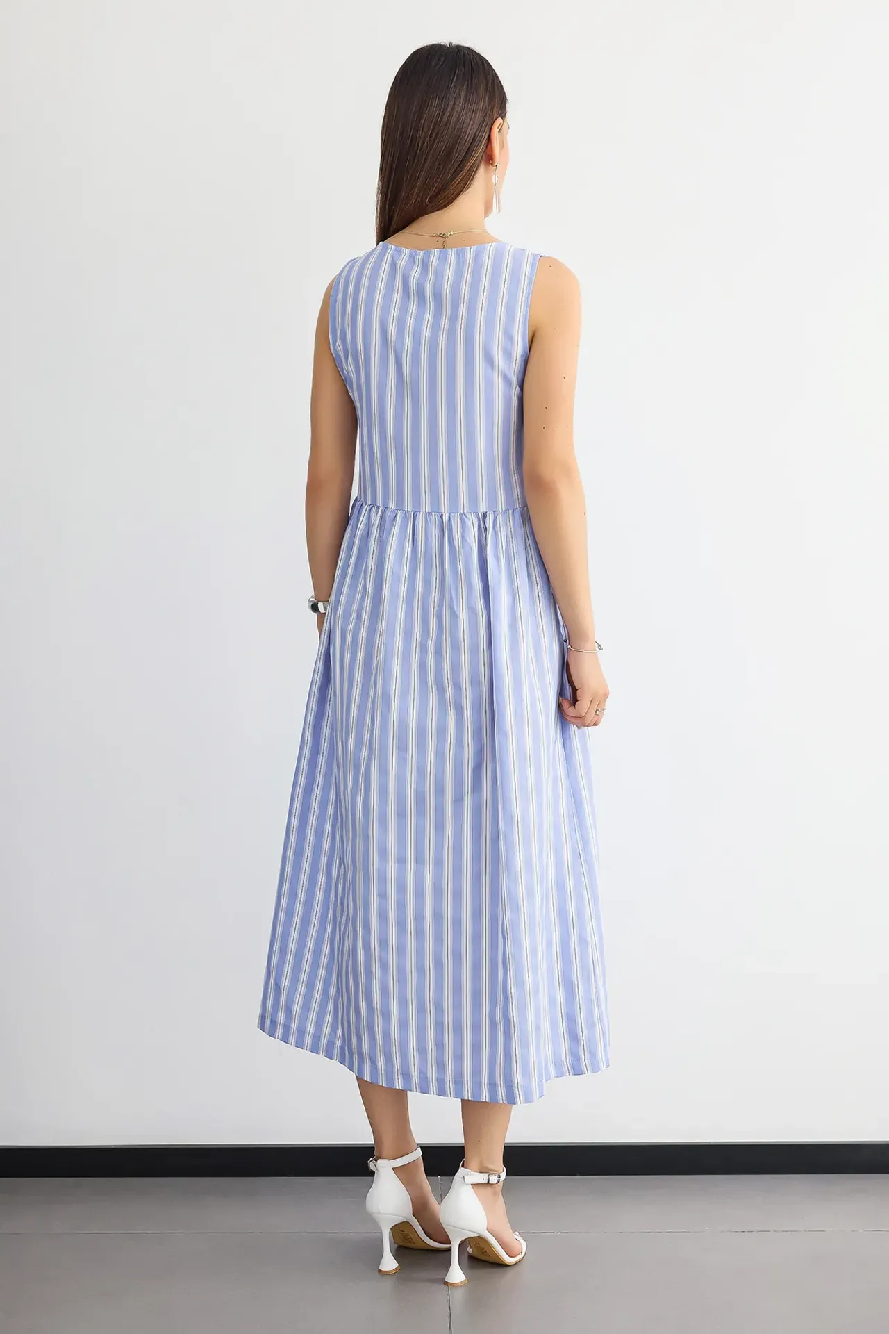 Striped Tie-Back Halter Maxi Dress