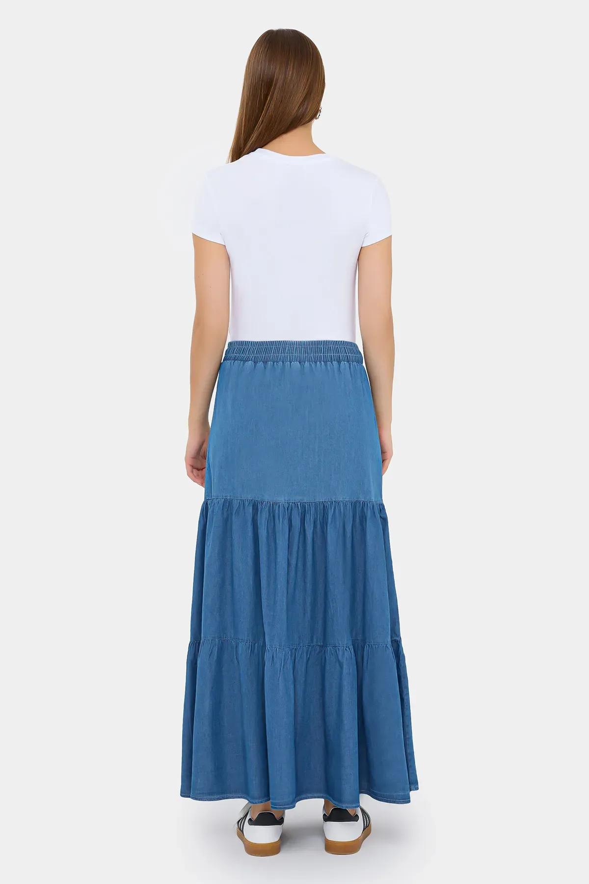 Denim-Look Maxi Skirt with Tiered Elastic Waist 5