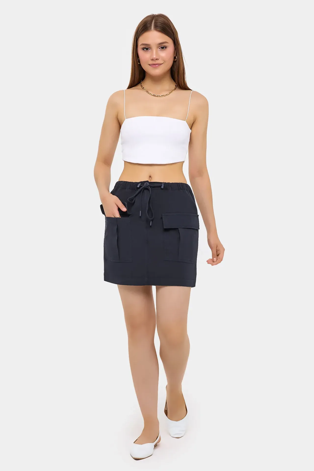 Cotton Low-Rise Cargo Skirt 