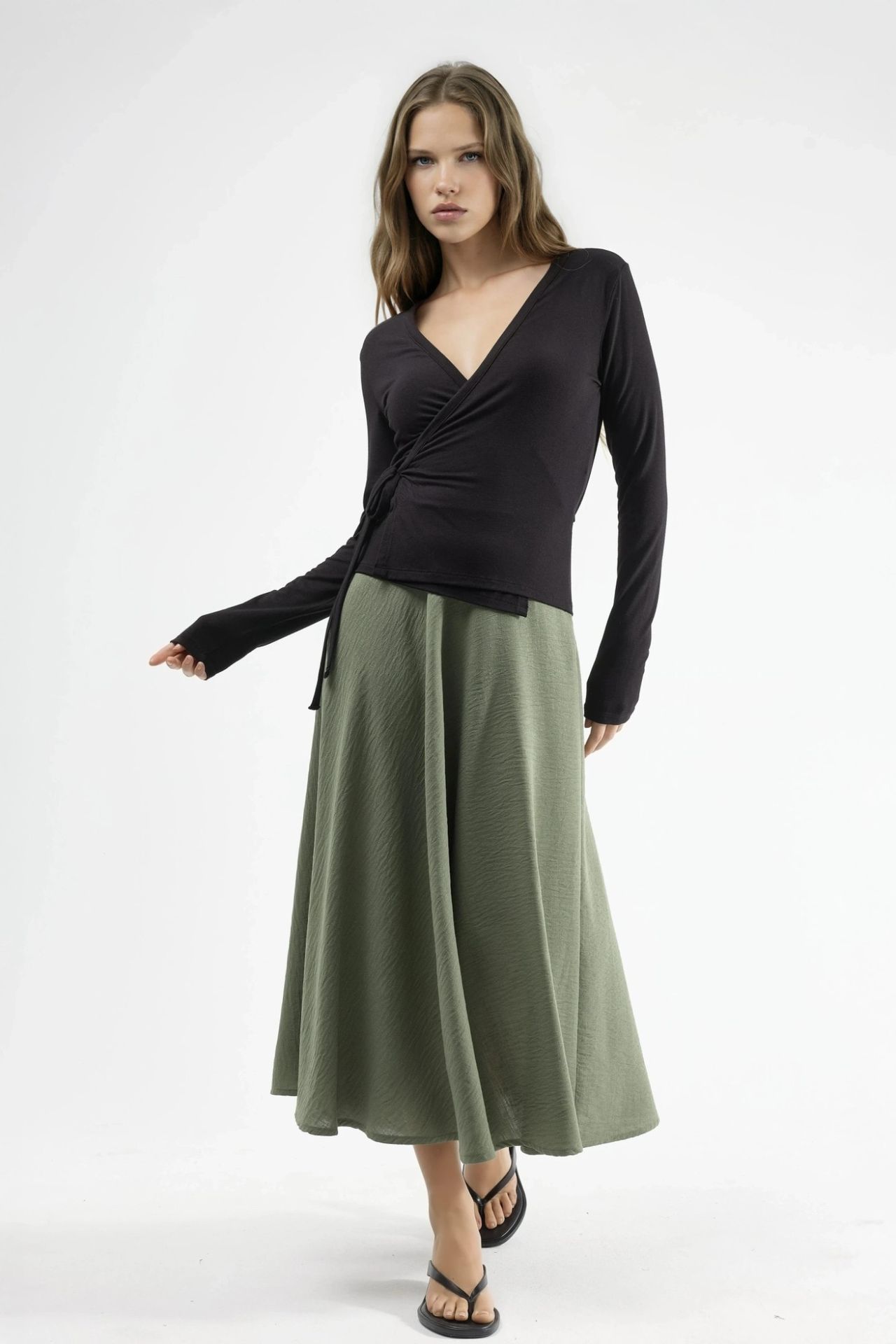 BUSEM High Waist Textured A-Line Maxi Skirt 5