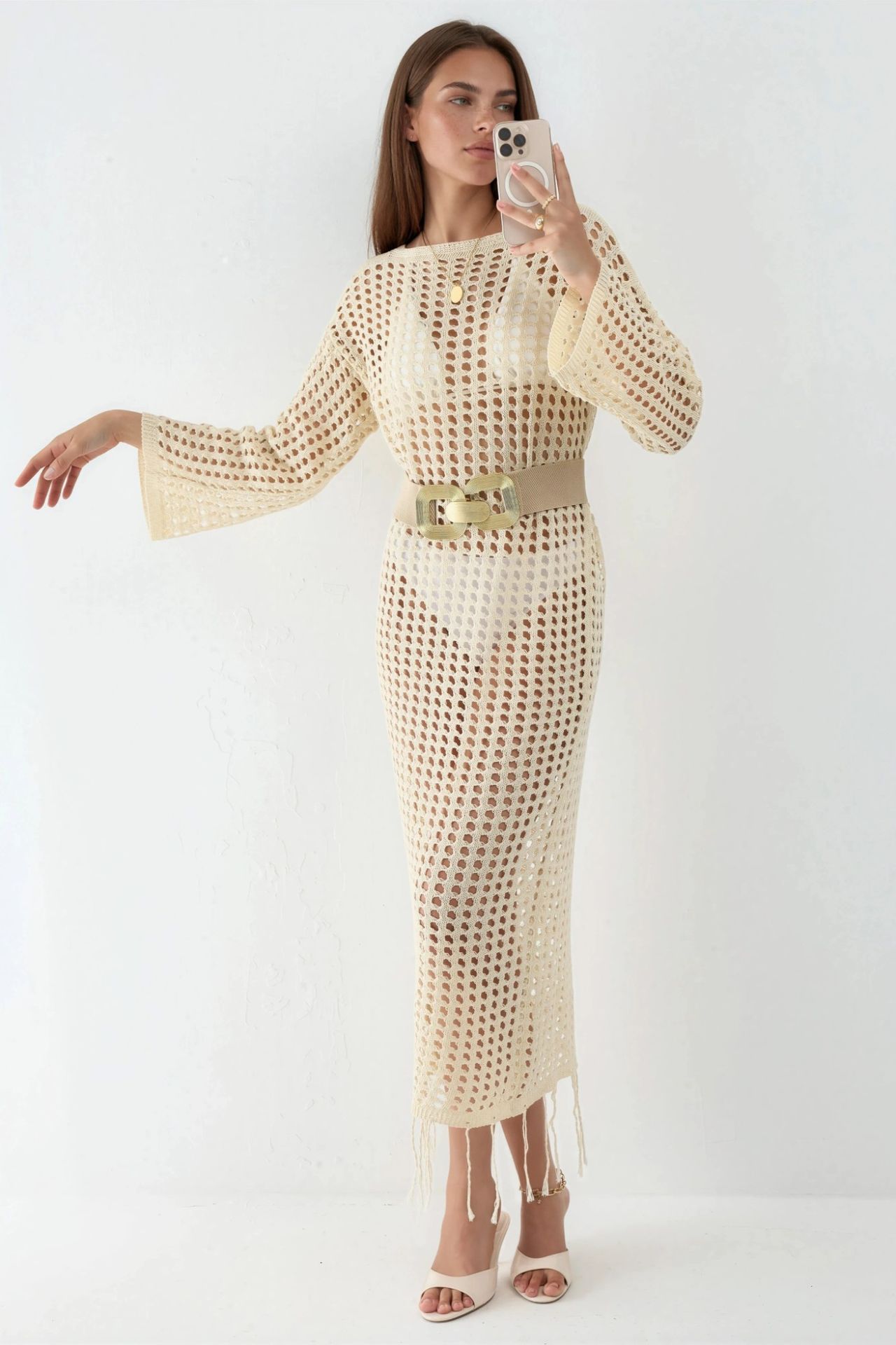 100% Cotton Cut-Out Maxi Knitwear Beach Dress 5
