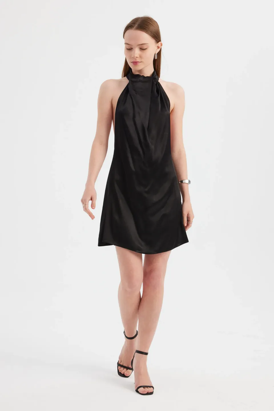 Satin Halter-Neck Mini Dress with Back Cut-Out