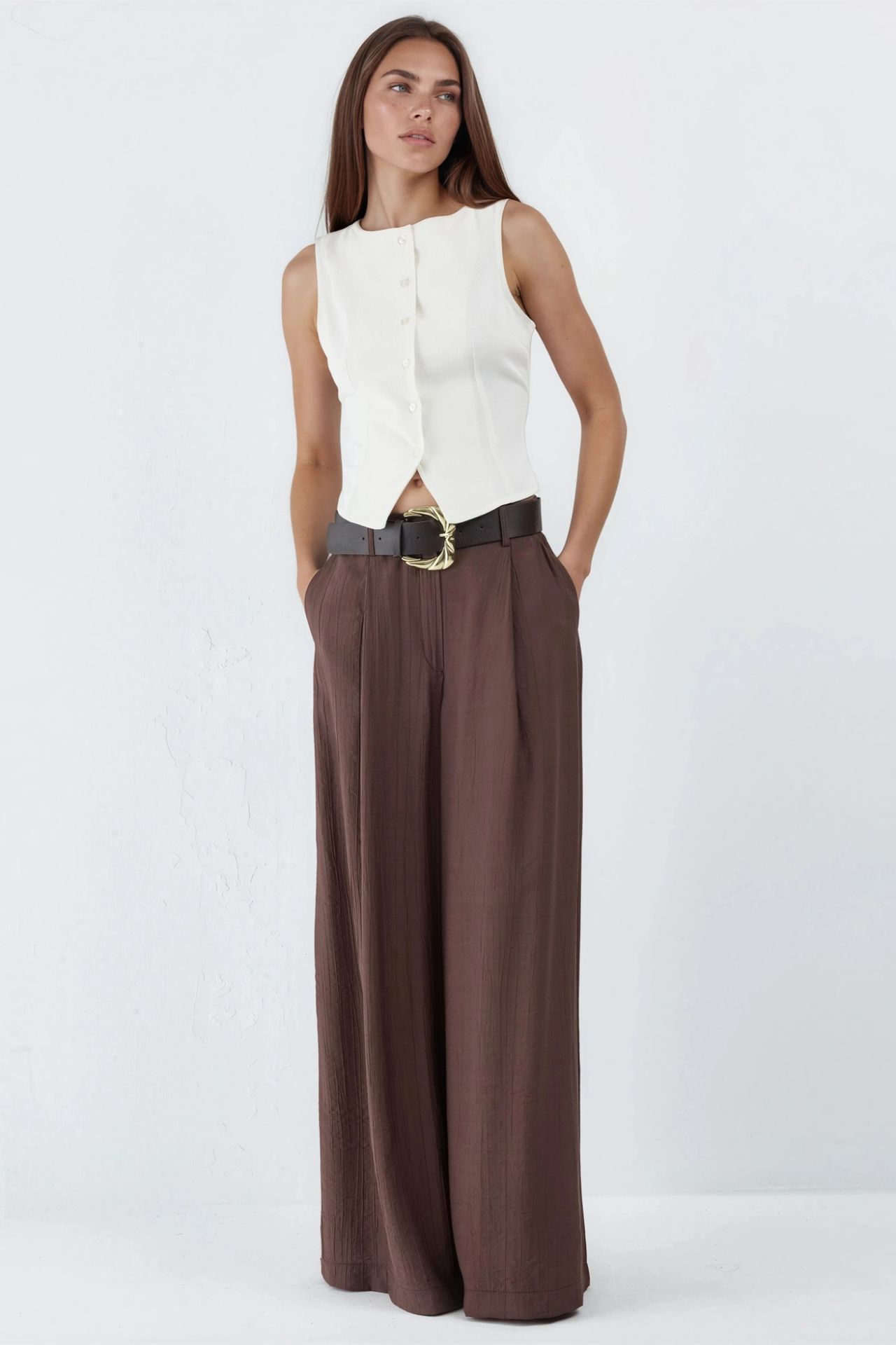 BUSEM High Waist Wide Leg Pants with Pleats