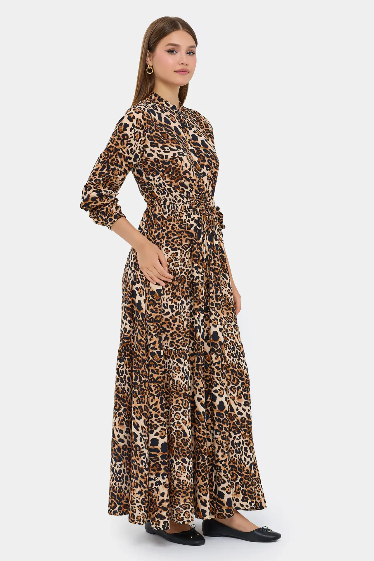 Animal Print Long Sleeve Maxi Dress with Mock Neck