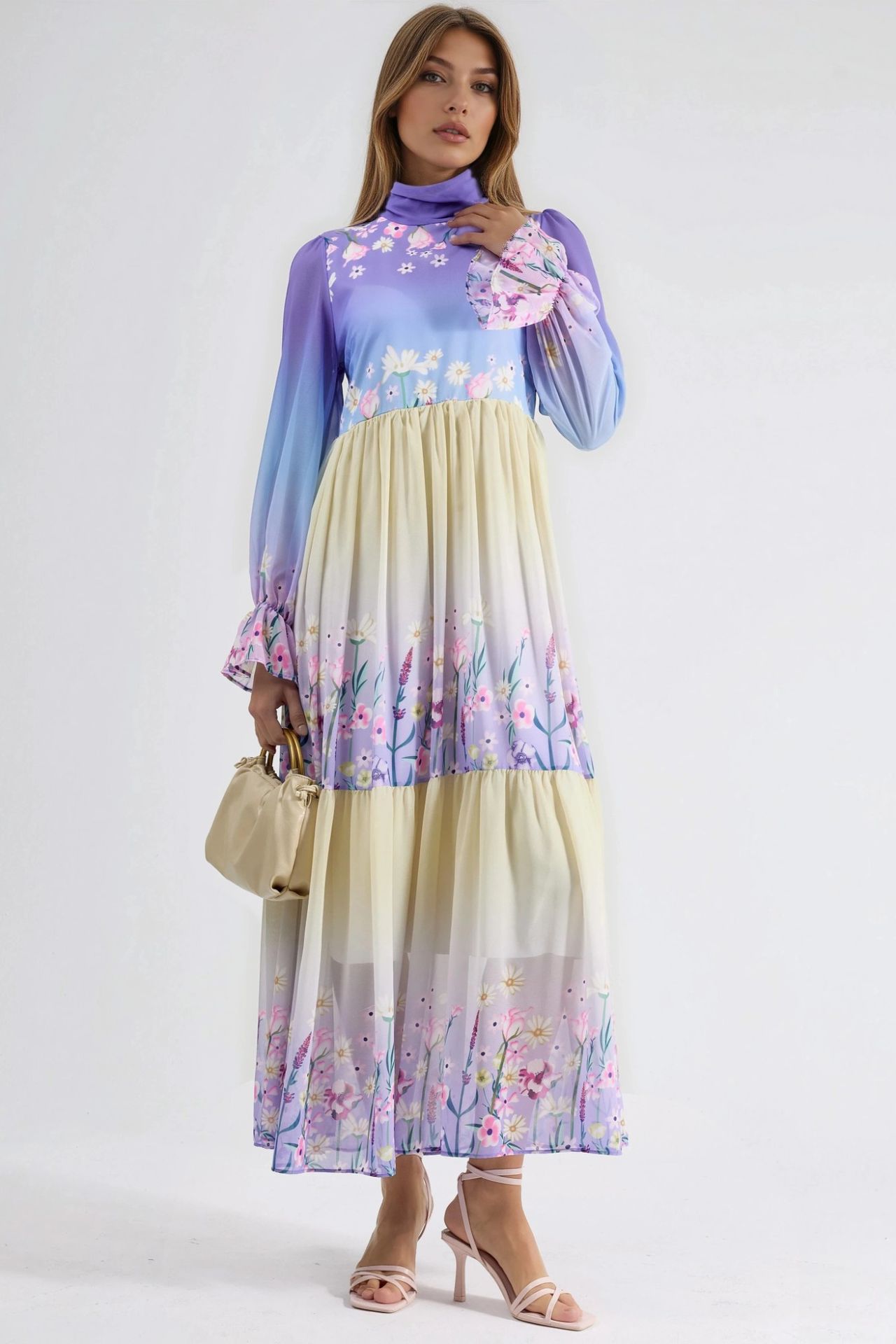 MSN Floral chiffon turtleneck maxi dress 6