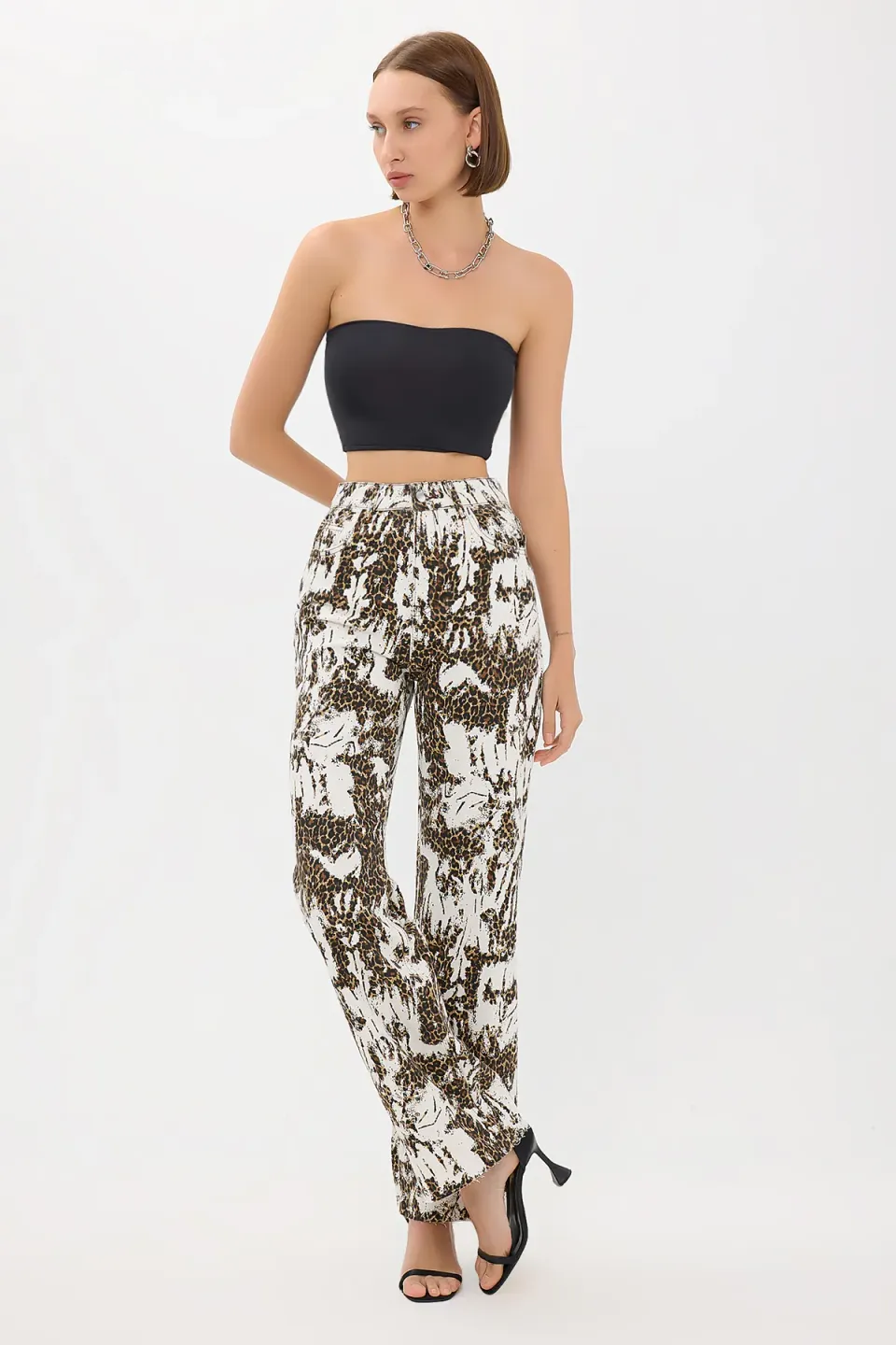 High-Waist Flare Denim Jeans with Animal Print