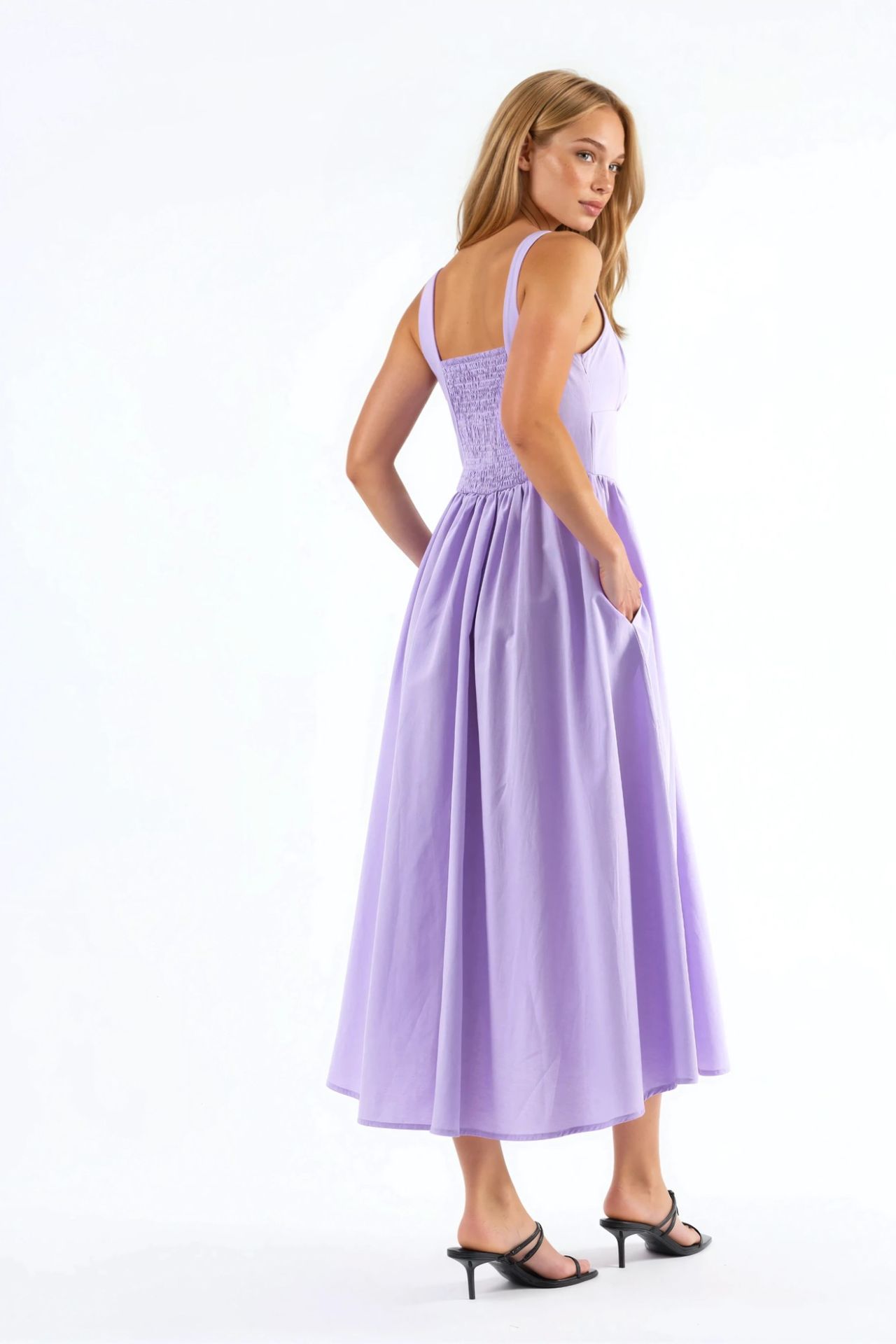 BUSEM Midi Dress with Square Collar and Button Detail 3
