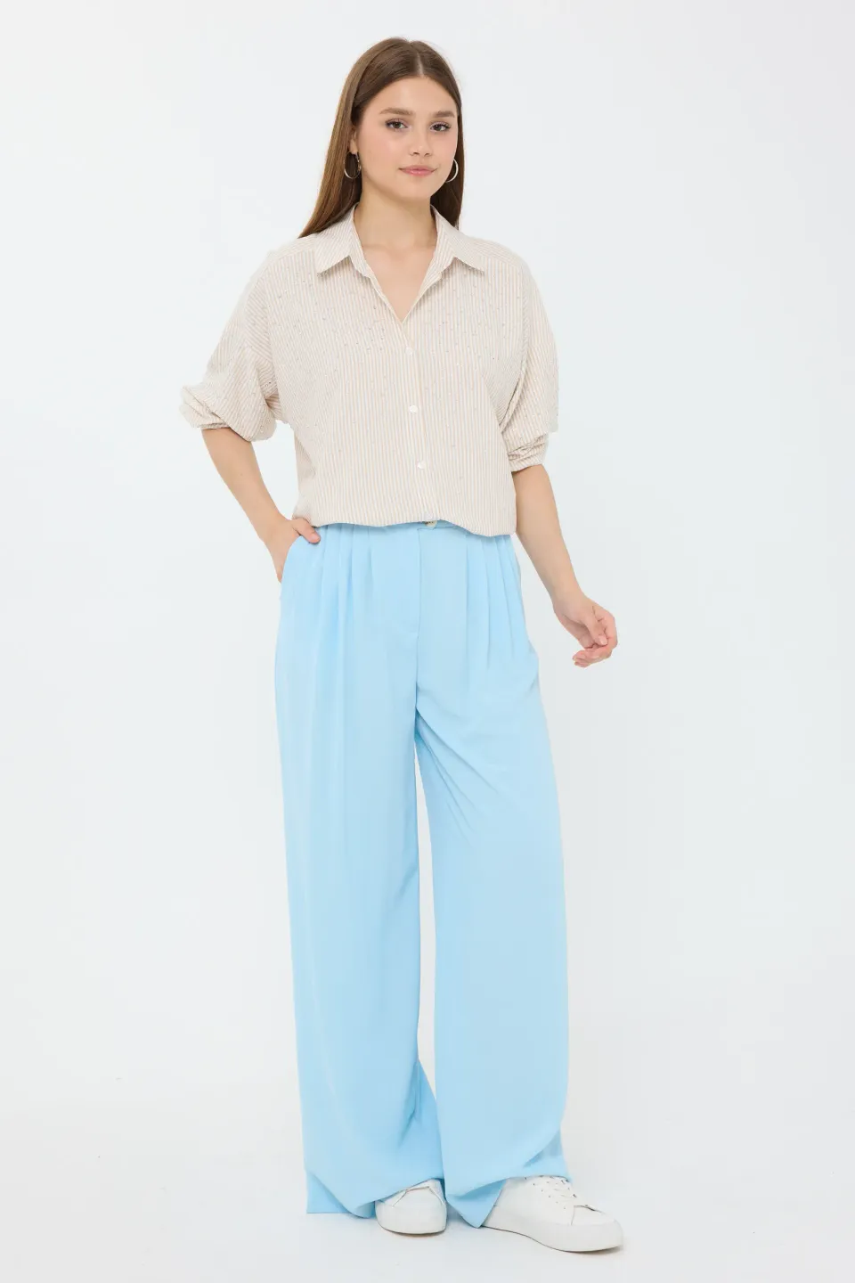Relaxed Long-Sleeve Shirt with Stone Embellishments