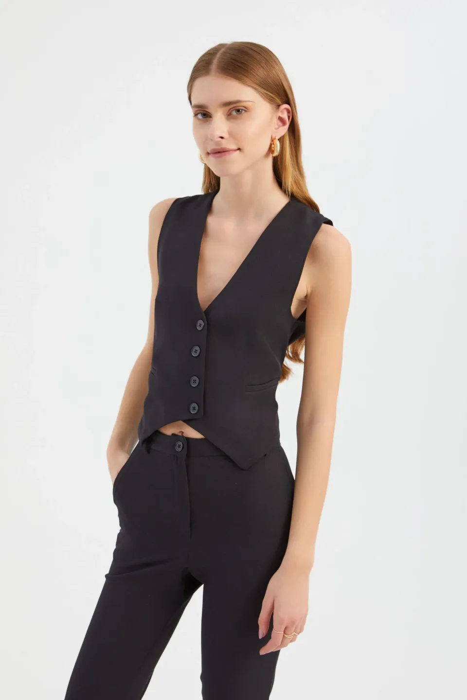 V Neck Buttoned Waistcoat