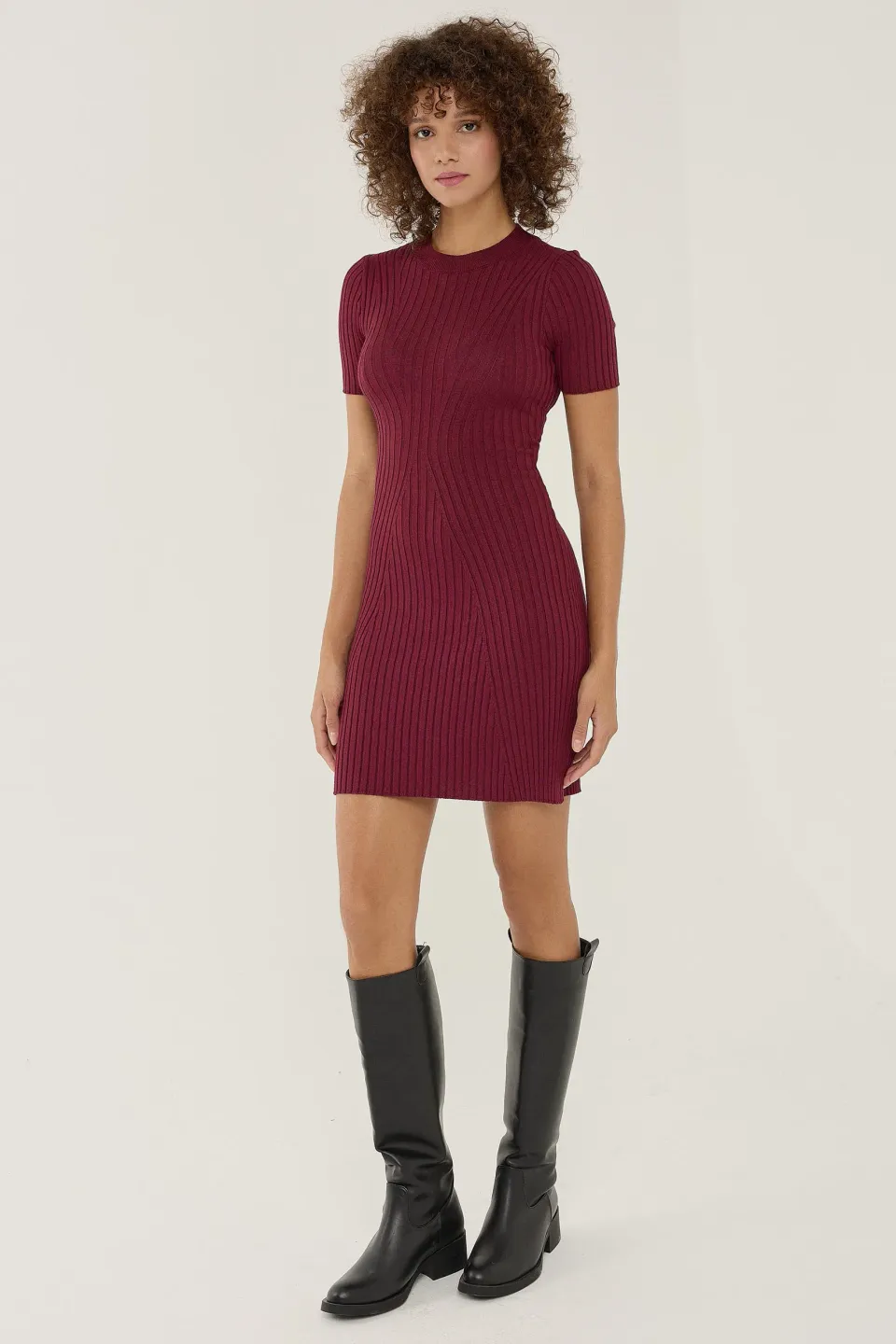 Half Turtleneck Knit Mini Dress