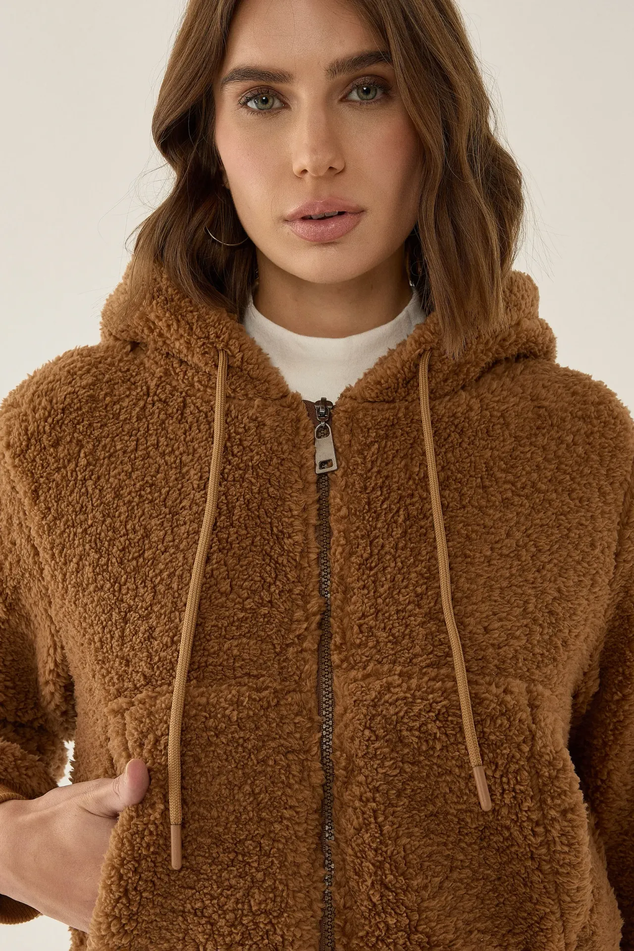 Plush Crop Jacket with Zipper Collar