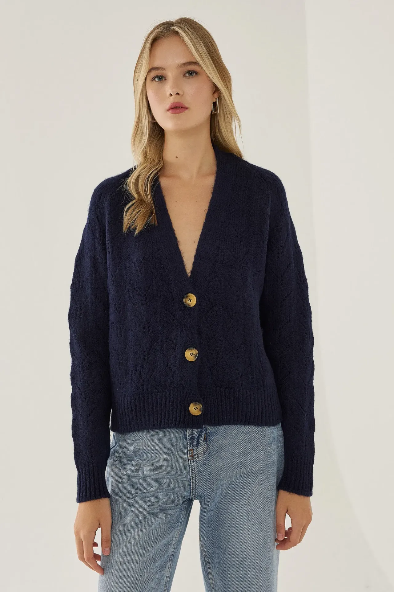 V-Neck Relaxed Fit Knit Cardigan