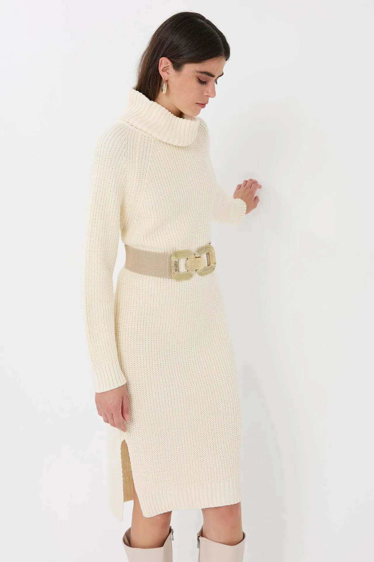 Knitted High-Neck Midi Dress