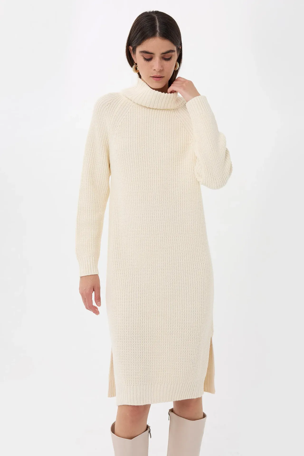 Knitted High-Neck Midi Dress