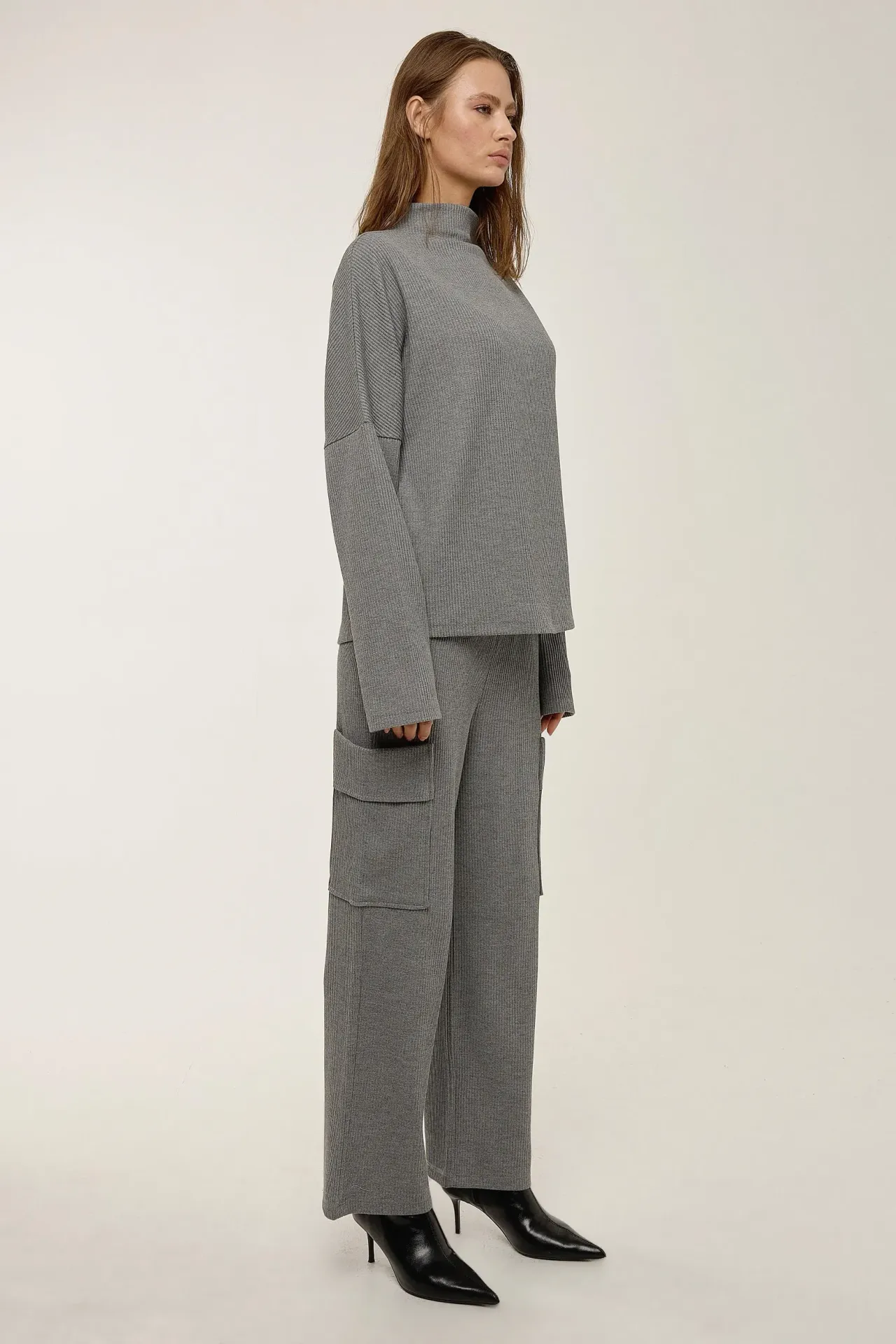 Oversized Half Turtleneck Sweater & Cargo Pants Knitted Co-ord Set