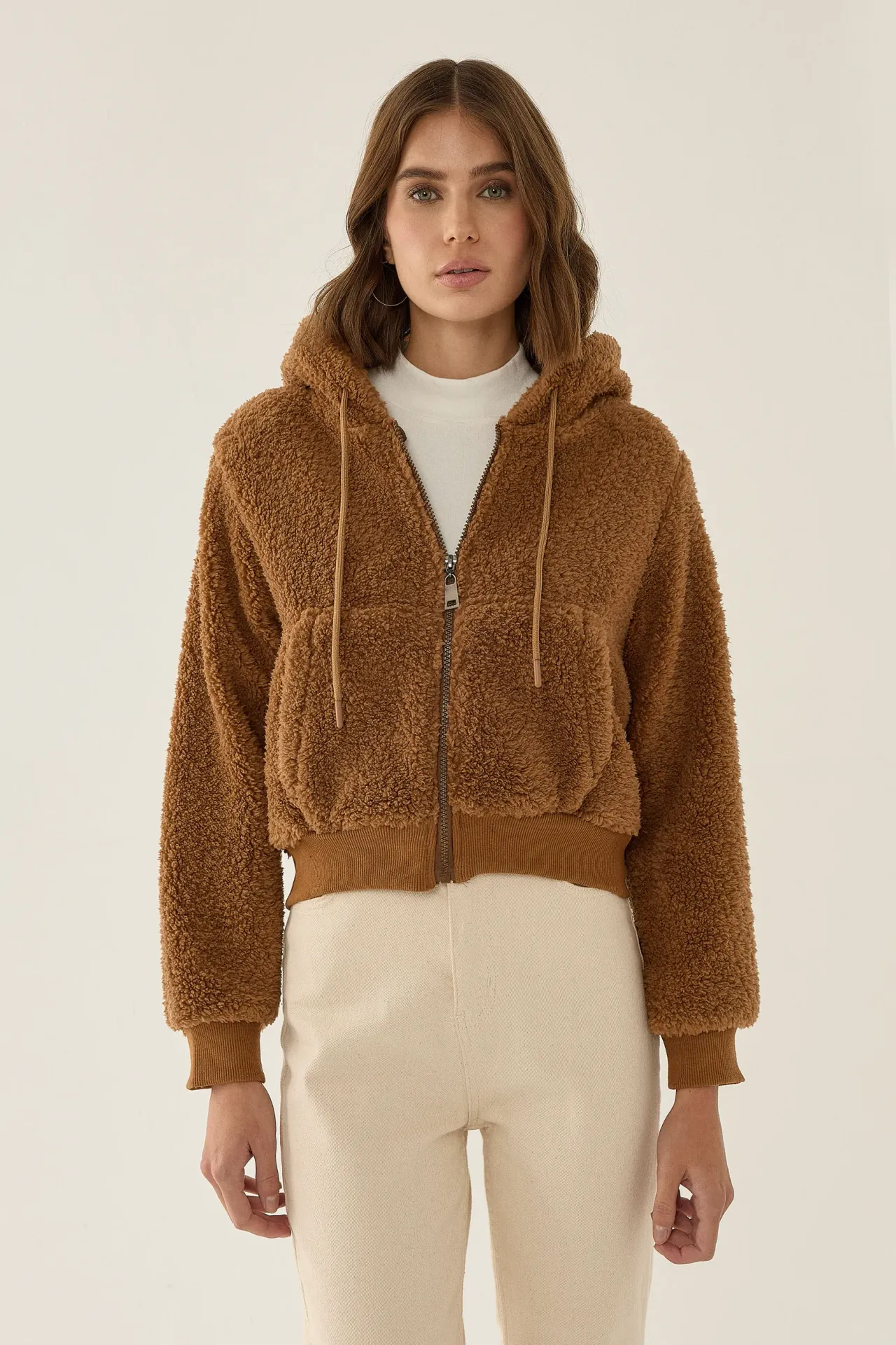 Plush Crop Jacket with Zipper Collar