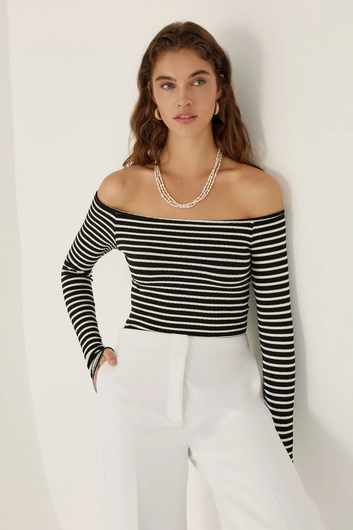 Off Shoulder Striped Blouse 4