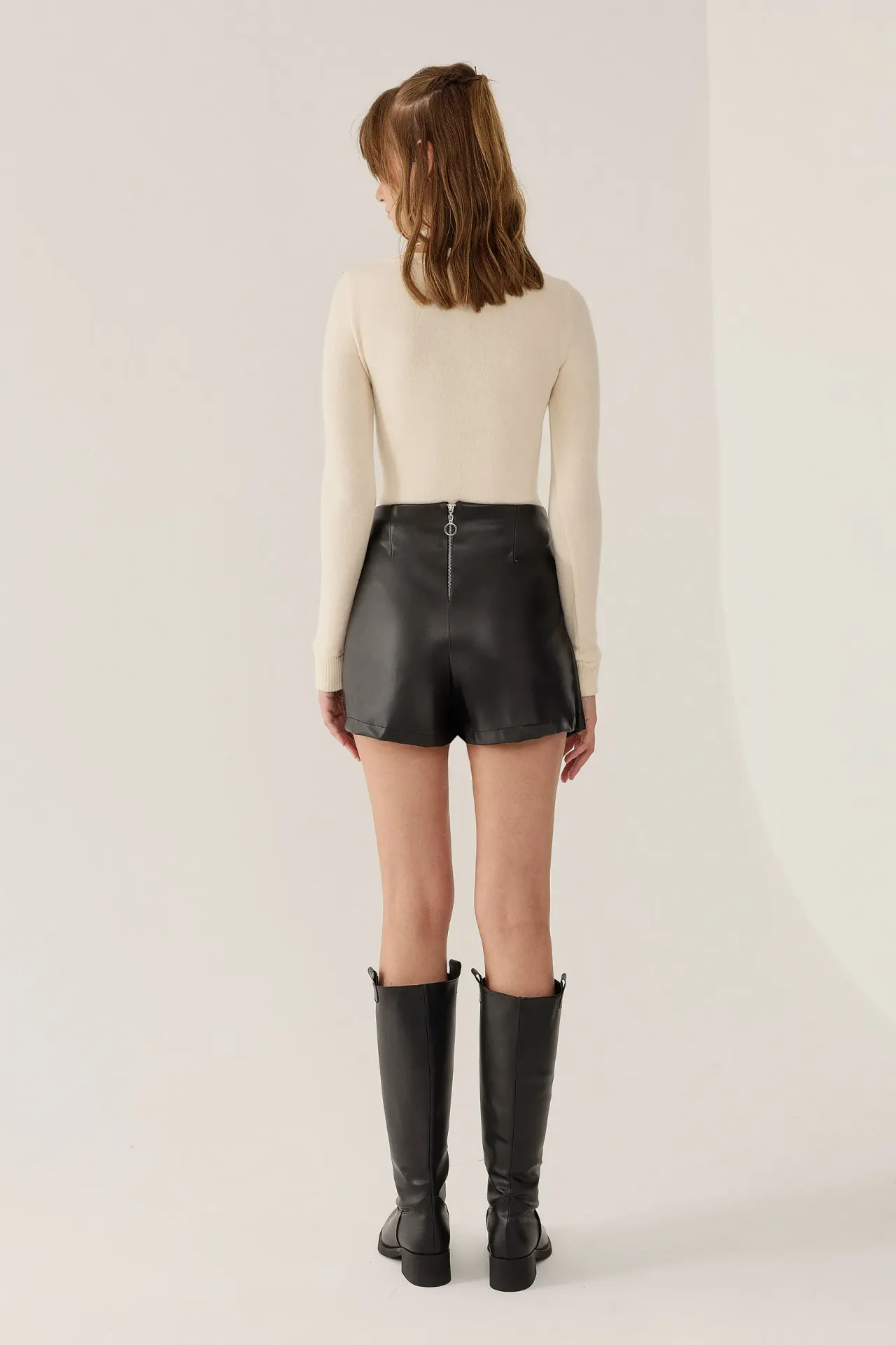 High Waist Faux Leather Mini Skorts