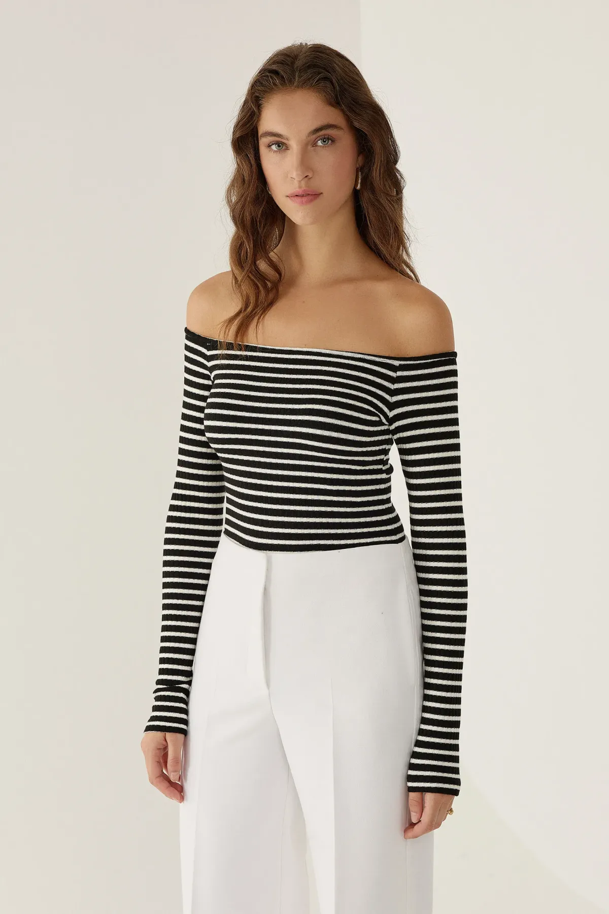 Off Shoulder Striped Blouse 1