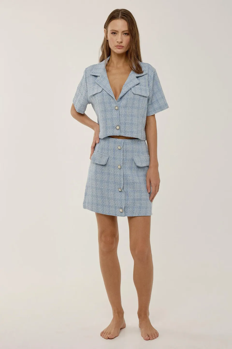 Buttoned Tweed Mini Skirt