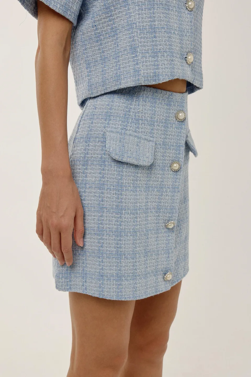 Buttoned Tweed Mini Skirt