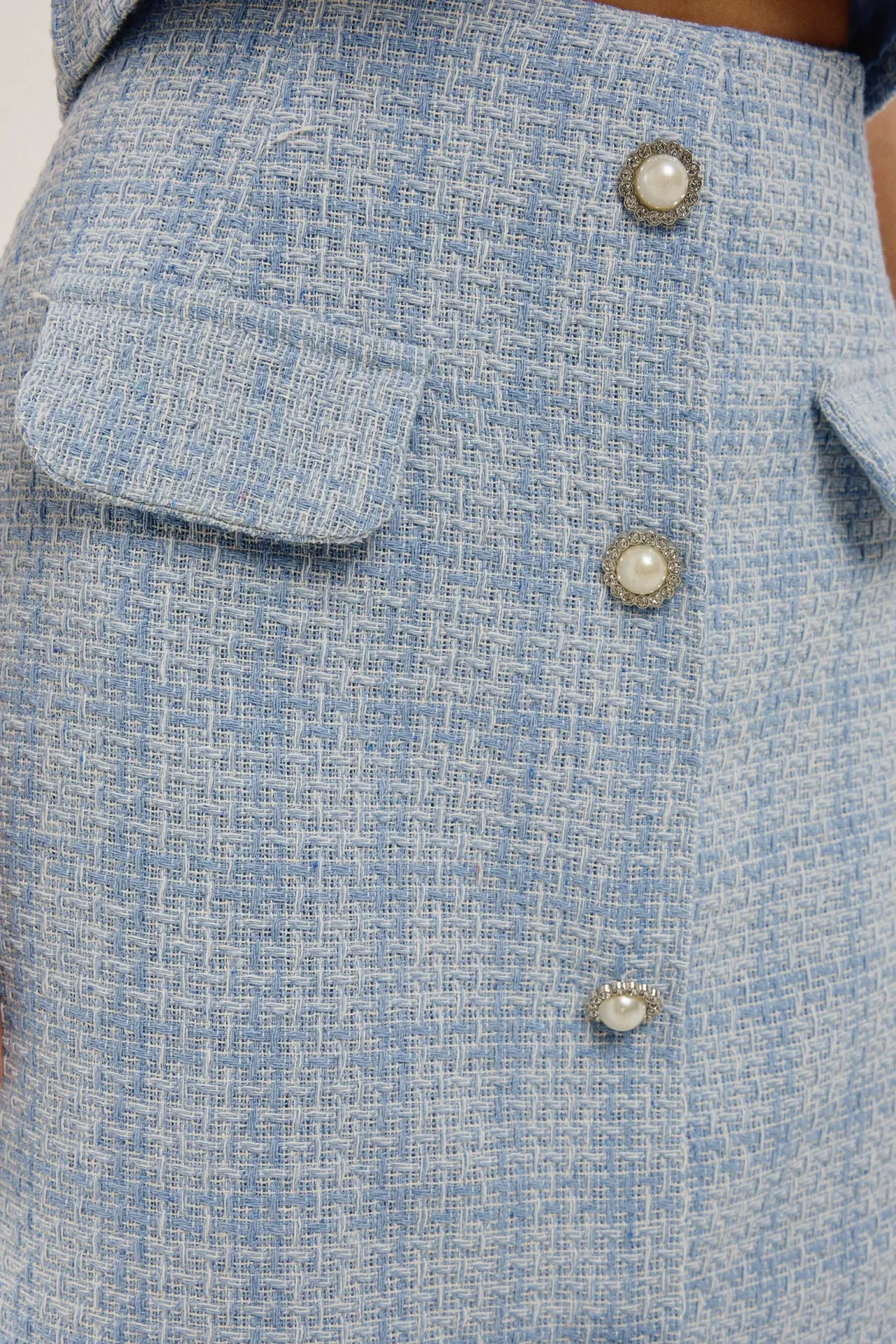 Buttoned Tweed Mini Skirt