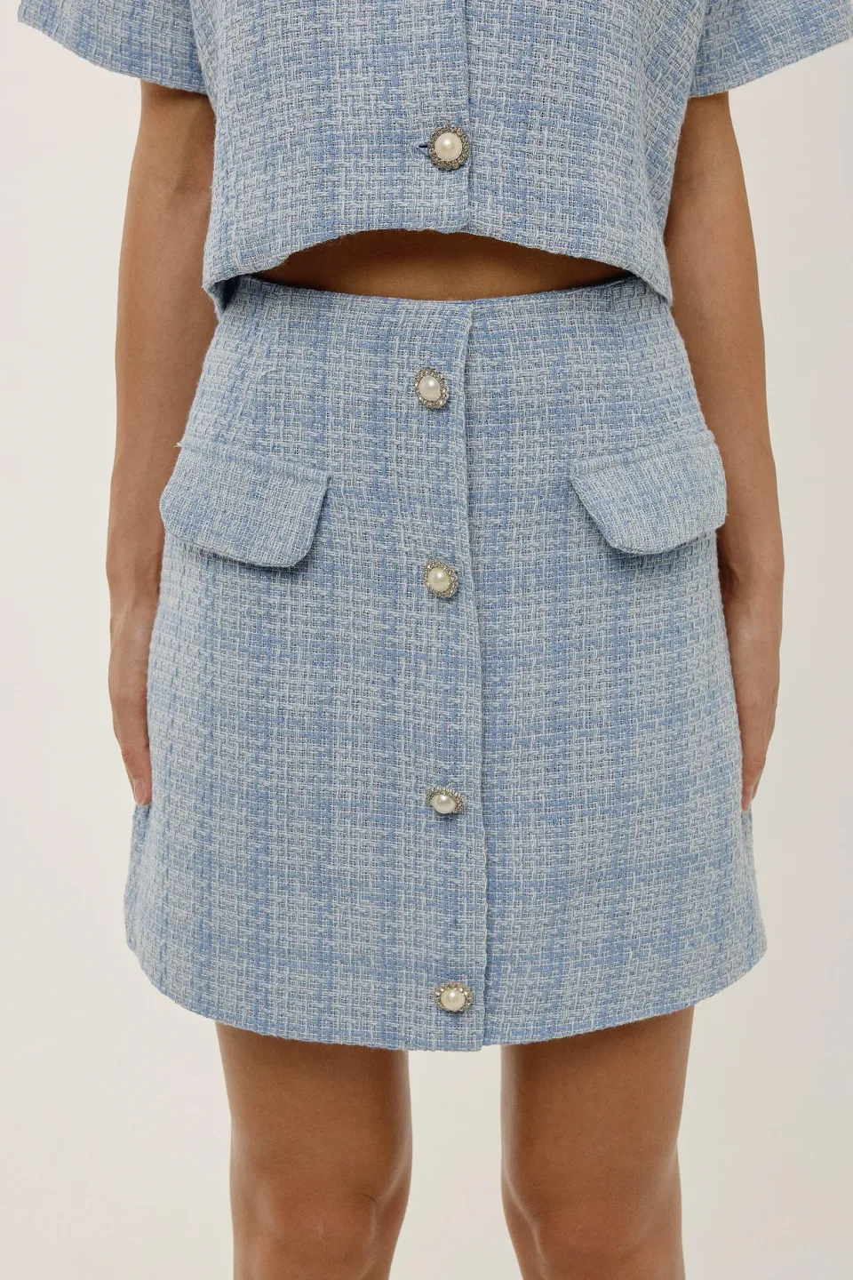 Buttoned Tweed Mini Skirt