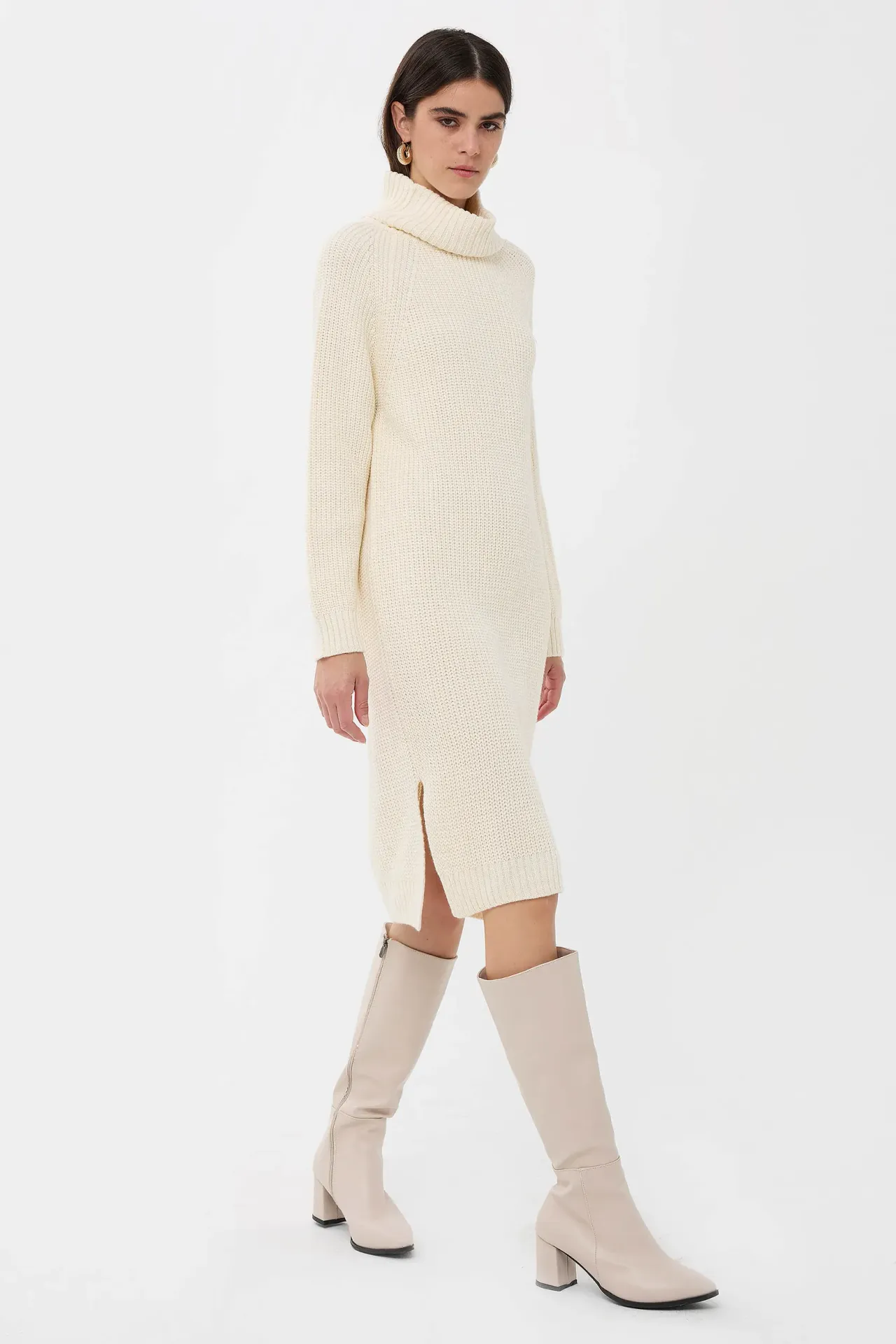 Knitted High-Neck Midi Dress