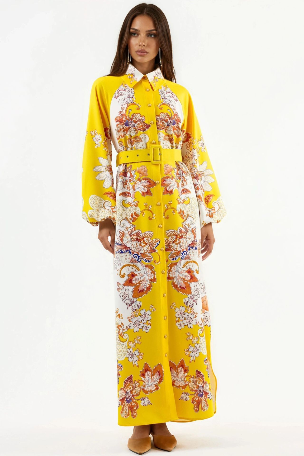 MSN Floral Maxi Dress with Shirt Collar and Tie Closure 3