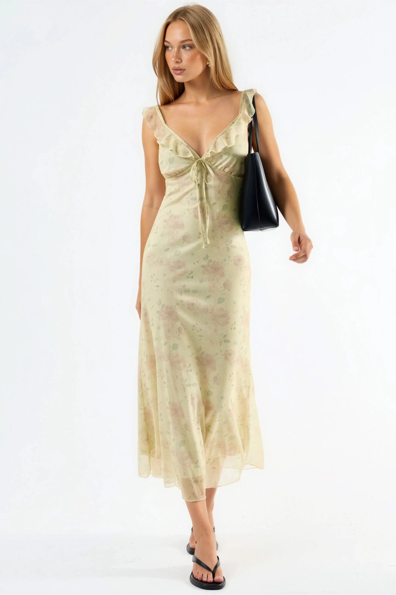 Floral V-Neck Midi Dress 1