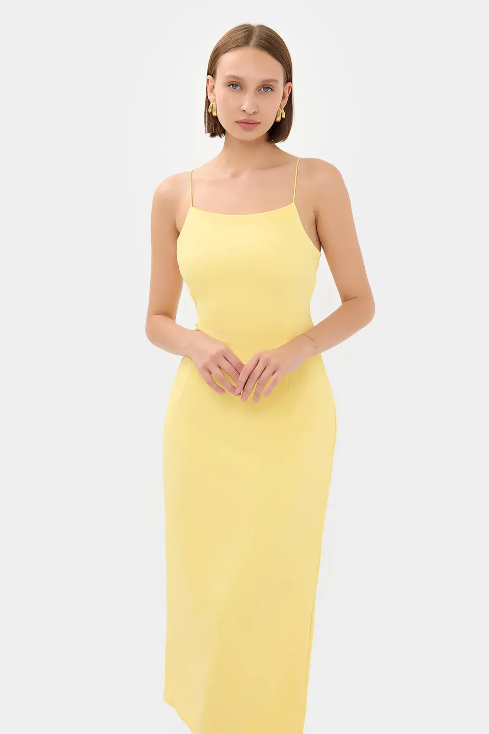 Solid Spaghetti-Strap Midi Dress with Slit